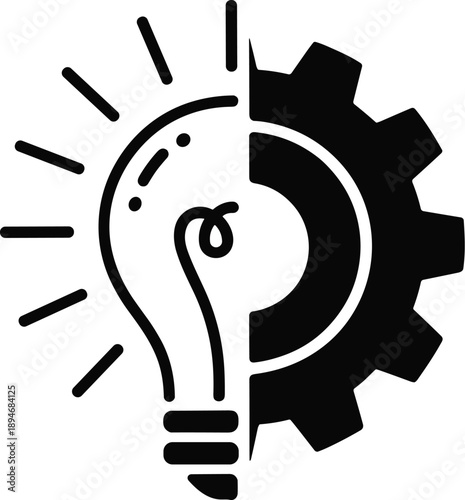 Creative innovation lightbulb gear collaboration concept illustration combining idea generation and mechanical engineering in a modern graphic design style for business solutions technology startups a