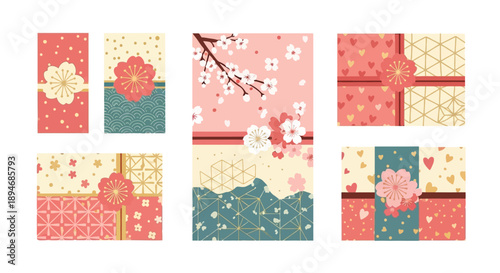 Vector illustration of traditional Japanese Valentine's Day gifts and chocolates, featuring Giri Choco and Honmei Choco, with a woman and man exchanging presents in a celebration of love