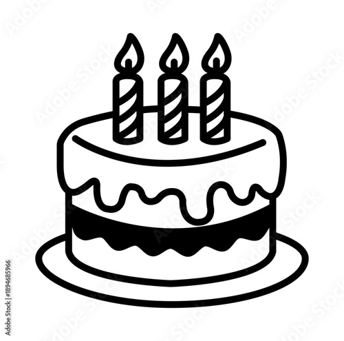 ろうそく付きバースデーケーキの線画アイコン ベクター素材