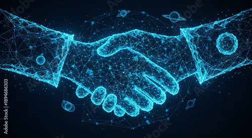 Digital handshake connection network illustration