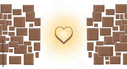 Vector illustration of chocolate blocks arranged in a heart pattern on Valentine's Day, symbolizing Japan's Giri Choco and Honmei chocolate-giving traditions in a simple, iconic design.