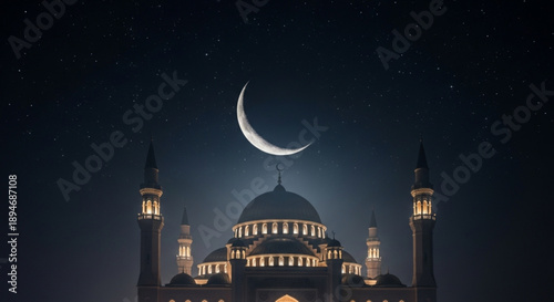 Silhouette of a mosque under a starry night sky with a clear view of the milky way and planets a serene landscape