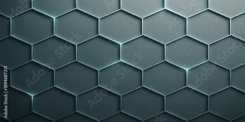 Seamless geometric vector illustration of a hexagonal honeycomb pattern with a metal texture and light grid structure for a modern business wallpaper design