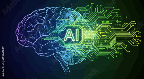 Futuristic graphic illustrating the synergy between biological intelligence and artificial processing power, representing the future of AI and innovation