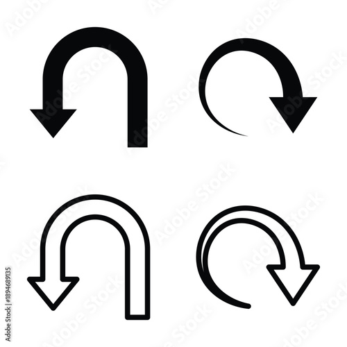 Set of directional arrows showing cyclic movement isolated on white background