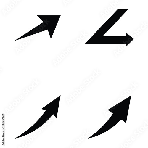 Set of directional arrows indicating movement isolated on white background