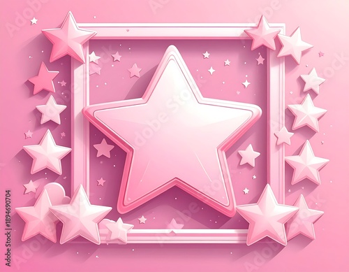 A pink star surrounded by smaller stars and a square frame