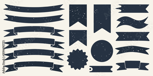 Collection of textured ribbon and banner shaped design elements