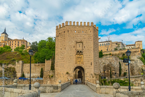 Alcantara Bridge, an arch bridge in Toledo, Spain