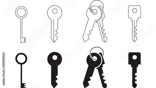 A set of black and white keys on a plain background