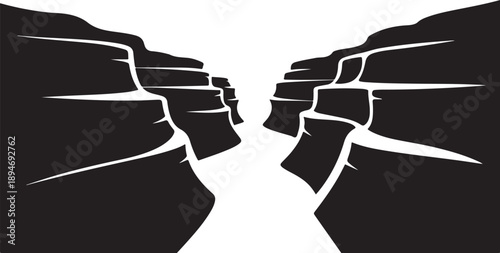 Cracked earth landscape with deep canyon and white background