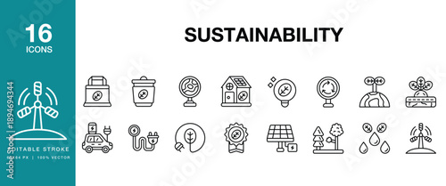 Sustainability icon set. Includes sustainability, sustainable, green, eco, ecology and More. Editable Stroke Icon Collection.