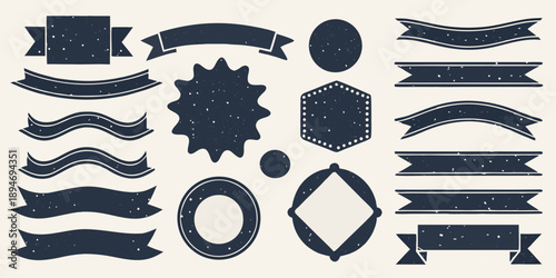 Collection of vintage style ribbons banners and decorative design elements