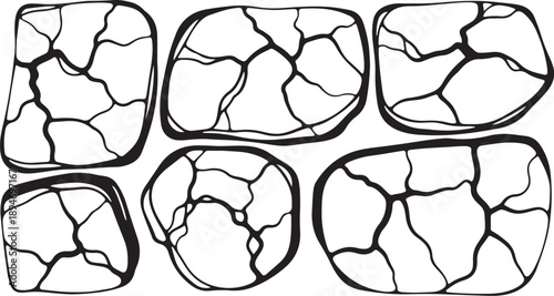 Cracked stone or rock texture illustrations in black and white