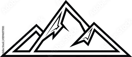 Simple black and white illustration of a mountain range with three peaks