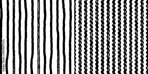 Abstract black and white pattern featuring vertical lines and dots
