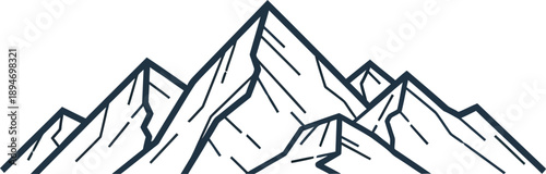 Simple black and white illustration of a mountain range with peaks