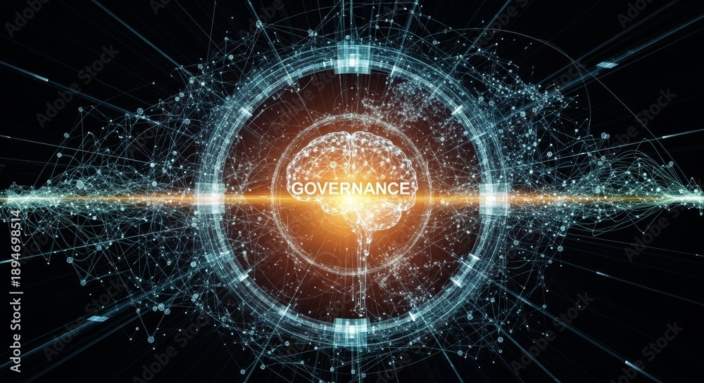 Fototapeta premium Digital Brain with Governance Concept in Abstract Technology Design