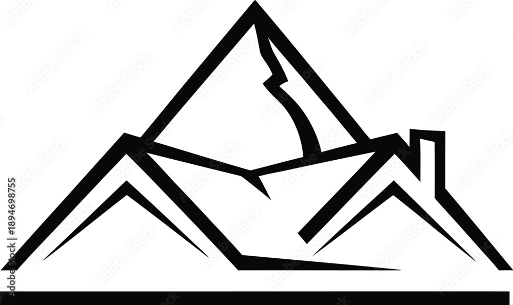 Fototapeta premium Simple black and white graphic of mountains on a plain background