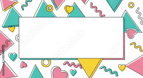 Retro memphis 90s style valentine heart frame.