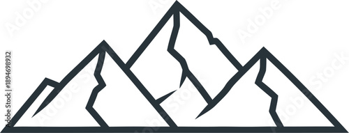 Simple black and white illustration of a mountain range on a plain background