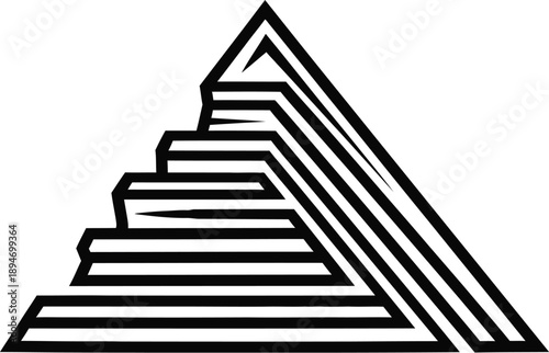Simple black and white graphic of a pyramid with layered steps