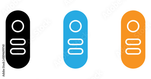 Three colored buttons in a row isolated on transparent background, Vector