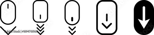 Swipe down icon. Arrow down button symbol. Swipe down icons set for social media stories. Scroll Down Icon Vector, Sign and Symbol Design Elements for Website or Apps, Presentation, UX UI.