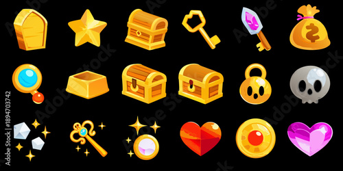 Collection of colorful cartoon game icons on a black background