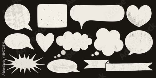 Collection of vintage style speech bubbles and thought balloons on black