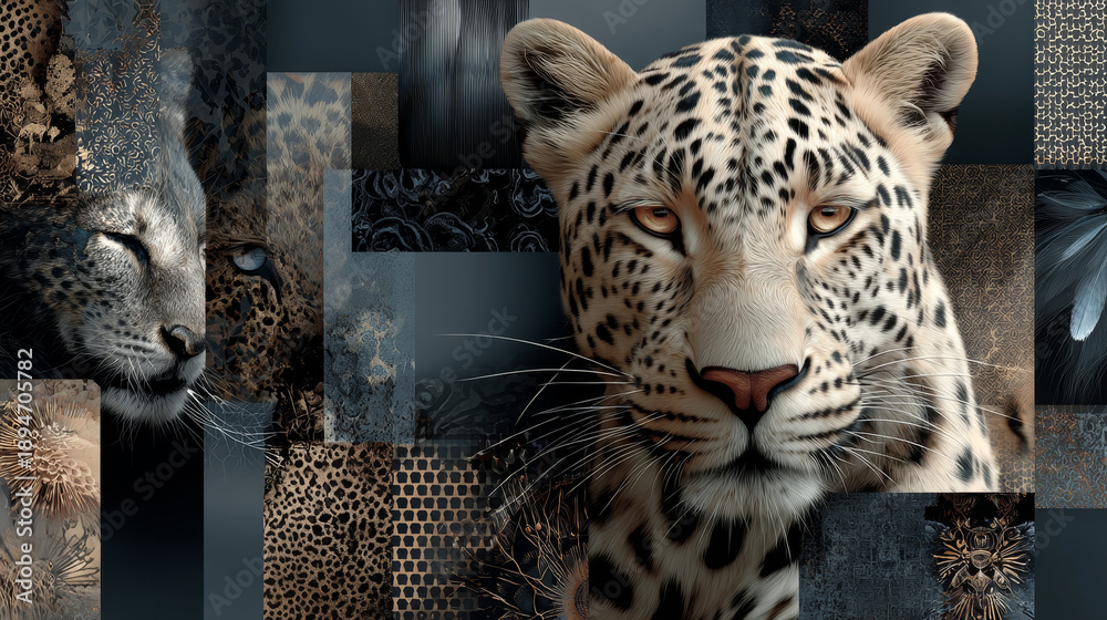 Obraz premium Vector seamless animal skin textures ikat effect included, collage checks background modern print pattern design for carpet, rug, scarf, clothing, wear, shawl, fabric, wallpaper, wrapping, covers