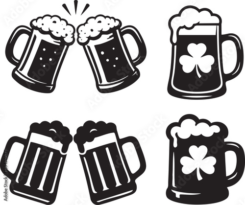 St Patrick’s Day Beer Mug Cheers with Shamrock Silhouette Set