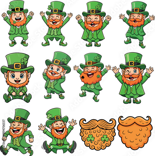 Cute Leprechaun Cartoon Character Set for St Patrick’s Day