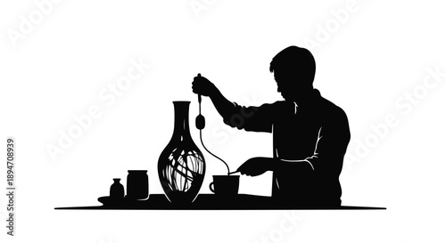 Artist skillfully crafting delicate details on a vase with a tool, focused and creative process.