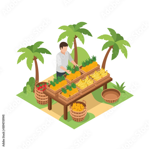 Man Selling Fresh Fruits at Outdoor Market.