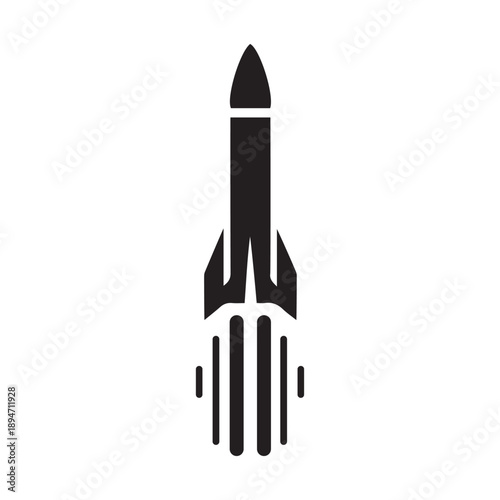 Dramatic Silhouette Vector Illustration of a Single Rocket Launching
