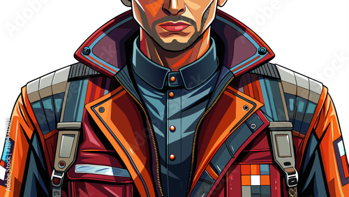 Very beautiful close-up of an AI-generated American men’s modern workwear outfit, showcasing durable fabric texture, stitching details, and clean contemporary design isolated on white background.