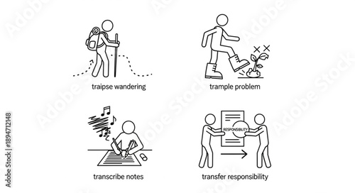 Four Simple Line Art Icons Representing Different Activities.
