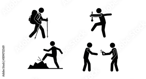 Four Silhouette Figures Engaged in Different Activities.