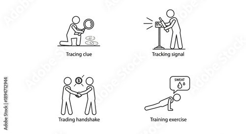 Four Simple Icons Representing Different Activities.