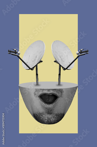 Surrealistic collage with a head of a man	