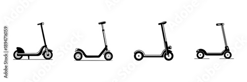 Electric Scooters In Hand Drawn Style Set. Urban Mobility, Eco-Friendly Transportation Doodle Sketch Collection. Sustainable Commuting Options. Isolated Vector Illustration