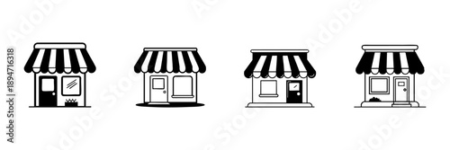 Small Retail Storefront Icons In Hand Drawn Style Set. Local Business, Shopfront, Boutique Representation Doodle Sketch Collection. Commercial Building Illustrations. Isolated Vector Illustration