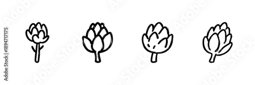 Artichoke Line Icon Set In Doodle Style. Vegetable Illustration For Culinary And Health Concepts. Organic Food And Nutrition Outline Sketch Collection. Hand Drawn Isolated Vector Illustration