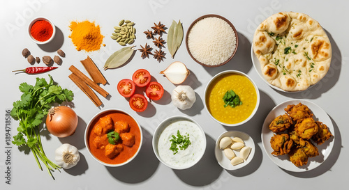 Home-style Indian cuisine with delicious traditional dishes consisting of fresh salads and a variety of flavorful vegetables makes for healthy main courses or appetizers served at restaurant tables.