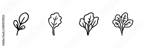 Leafy Greens Line Icon Set In Doodle Style. Healthy Eating, Nutrition, And Plant-Based Diet Outline Sketch Collection. Hand Drawn Isolated Vector Illustration