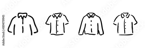 Shirt Variations Line Icon Set In Doodle Style. Fashion Apparel, Clothing Styles, And Wardrobe Choices Outline Sketch Collection. Hand Drawn Isolated Vector Illustration