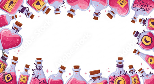 Magic love potion bottles Valentine border