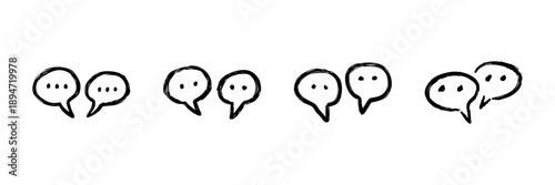 Speech Bubbles Line Icon Set In Doodle Style. Communication, Dialogue, And Conversation Outline Sketch Collection. Social Interaction And Messaging Symbols. Hand Drawn Isolated Vector Illustration