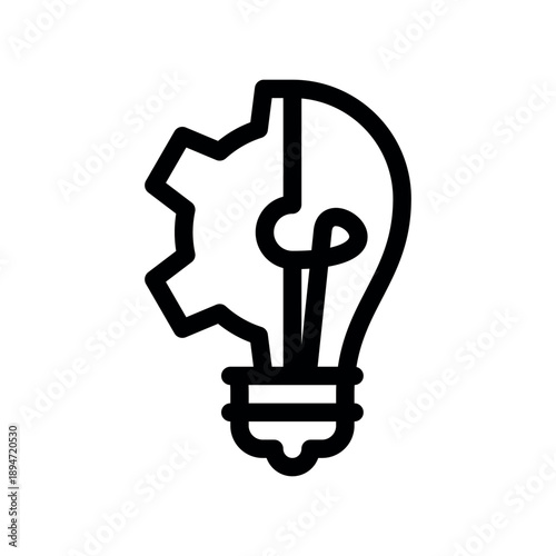 Split Icon Merging Lightbulb Idea and Gear Mechanism